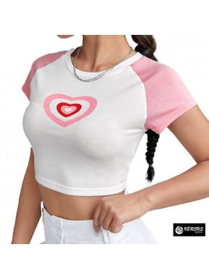 Maglia Top Corto con Cuore Donna Woman Cropped Top T-shirt 330064